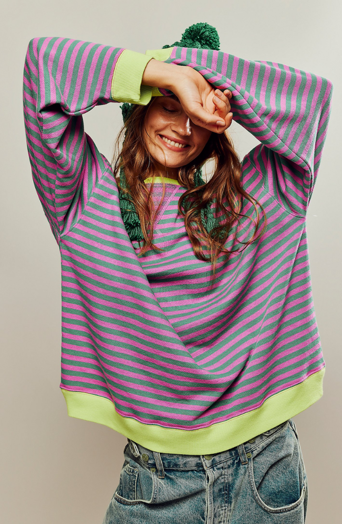 Lucy | Vibrant striped oversized jumper with accents